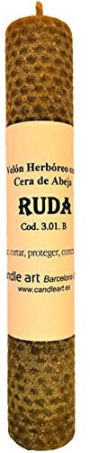 Vela RUDA - Limpieza energética. Color Natural - Cera de Abeja con Plantas. Vela esotérica ritualizada para Trabajos de Magia.