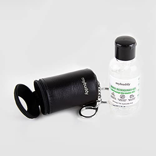 Taschen-Anhänger mit integriertem feuchtigkeitspendendem Hygienegel von mybuddy. Exklusives Accessoir zur Reinigung und Pflege der Hände.