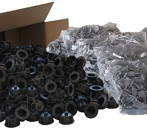 Karl Dahm Fliesen Nivelliersystem XXL-Set für 1 mm Fugen: 300 schwarze Zughauben für Fliesenstärke 3-12 mm + 2500 Basis Gewindelaschen + Eimer I Leichte & professionelle Fliesen Verlegehilfe – 12448