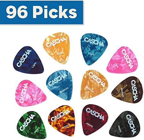 CASCHA Guitar Picks 96er Set - Plektrum für Akustik-Gitarre E-Gitarre Ukulele Bass - hochwertige Plektren in 3 verschiedenen Stärken - aus abriebfestem Celluloid - Guitar Pick Set 96 Stück