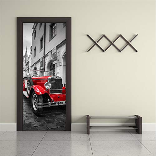 qunxun Red Classic Cars Retro Stil Europäischen 3D Kreative Aufkleber Tür DIY Wandbild Schlafzimmer Wohnkultur Poster PVC wasserdichte Tür Aufkleber