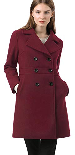 Allegra K Women's Double Breasted Notched Lapel Long Winter Coats Burgundy XS