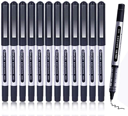 Tintenroller Stifte, 12 Stück Gelstifte Schwarz, 0,5mm Flüssigtinte Rollerball Stift, Schnelltrocknend Gelschreiber Glatter Kugelschreiber für Journaling, Schreiben, Notieren & Skizzieren