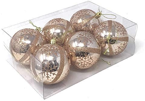 Allgala 6 Stück 7,6 cm Luxus Glitter Rich Dekoration Weihnachtsbaum Ornament Kugeln - Rose Gold XB93107
