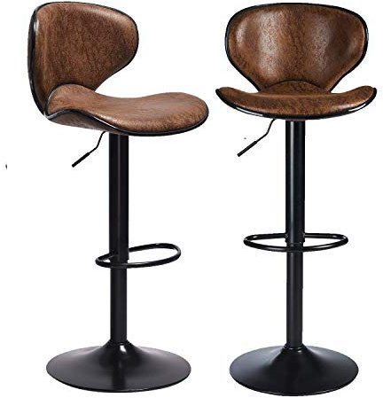 DICTAC 2 x Taburetes de Bar, Cuero sintético Sillas de Bar Regulables en Altura, Taburete de Cocina Giratorio en 360° con Respaldo y Reposapiés, Silla de Bar para casa, Retro, Montaje Fácil y Rápido