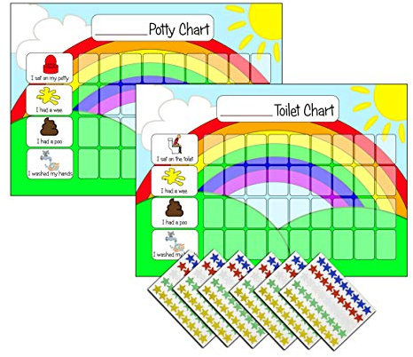 kids2learn Toddlers Potty Training & Toilet Training Reward Chart Pack (2 Charts) & 270 Star Stickers - Rainbow Design