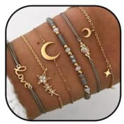 Yean Boho Layered Armbänder Mond-Stern-Goldkristall-Armband-Korn-Armbänder Set handgemachte Accessoires Schmuck für Frauen Mädchen 6er Pack