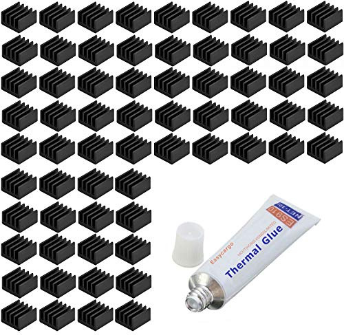 Easycargo - Kit mini dissipatore di calore piccolo + 10 g di colla siliconica termoadesiva conduttiva, mini dissipatore di calore per raffreddamento VRM Stepper Driver MOSFET VRam (9 x 9 x 5 mm)
