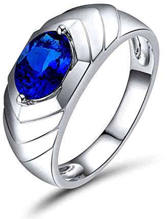 Daesar Herren Ring 750 Weißgold Bandring mit 1.04ct Oval Tansanit, Verlobungsring Trauring Weißgold Große 58 (18.5)