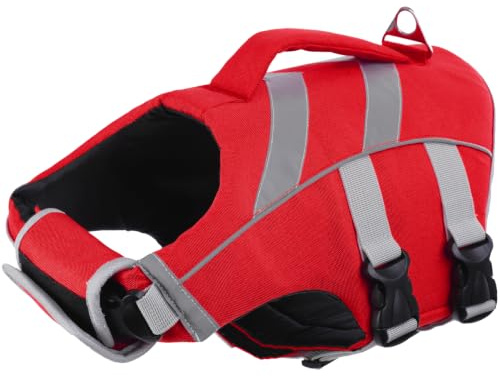 Kuoser Schwimmweste Hund, Hundeschwimmweste mit Griff & D-Ring, Rot XL | Schwimmweste für Hunde, Hervorragender Auftrieb Schwimmweste Hund klein mittel groß, Hohe Sicherheit Hundeschwimmweste
