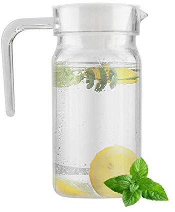 Wasserkaraffe,Saftflasche Kunststoff Acryl Transparente Saftkrüge mit Deckel, Karaffe Eistee Krug Wasserkrug für Hausgemachten Eistee und Saft Getränke Behälter (500ML)