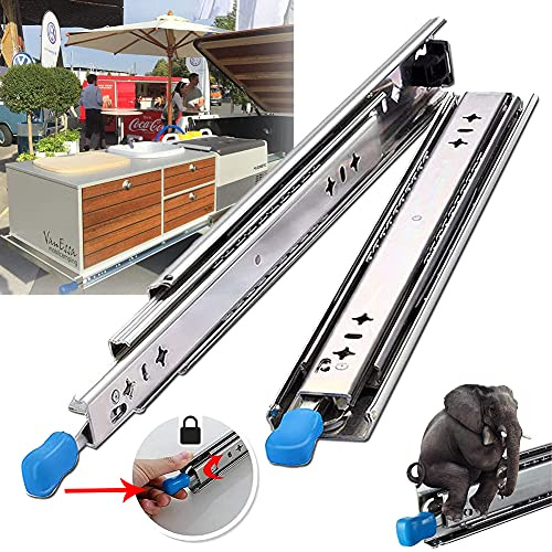 Schwerlastauszug 1350mm mit Verriegelung 53mm Breite 120 kg Tragkraft | Schubladenschiene Seitlich Montierte Vollauszug, Ideal für große Schubladen, Regale, Werkzeugkästen und mehr