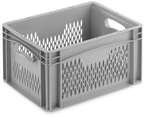 DIE BOX FABRIK Eurobehälter 400x300x220mm | perforierte Box | Aufbewahrungsbox | Kunststoff Kisten | Lagerbehälter mit Griffen | robuste Stapelbox | Eurokiste | Mehrwegbehälter