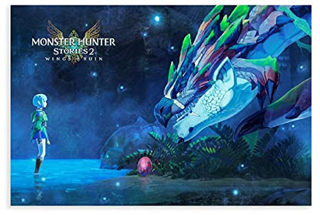 LFJT Game Poster Monster Hunter Stories 2 Wings of Ruin Leinwand Poster Schlafzimmer Dekor Sport Landschaft Büro Zimmer Dekor Geschenk Rahmen: 30 x 45 cm