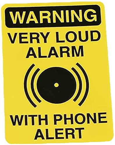 Pack of 4 Warning very loud alarm with phone alert security signs. 70mm x 100mm self adhesive vinyl. Reverse printed window stickers to face outwards