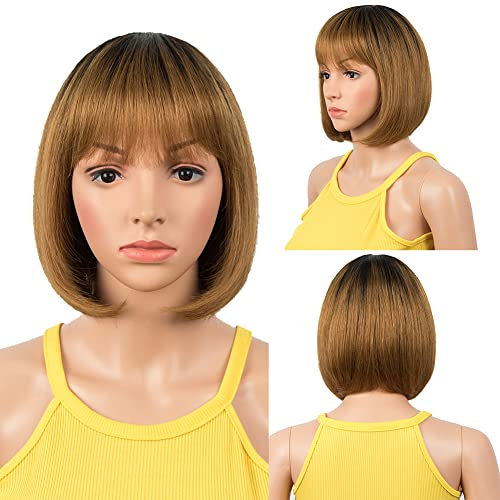 DÉBUT Echthaar Perücke mit Pony kurz Perücke Bob Pixie 10A brasilianisches Virgin Remy Hair 20cm 103g (20 cm, TT1B/30)