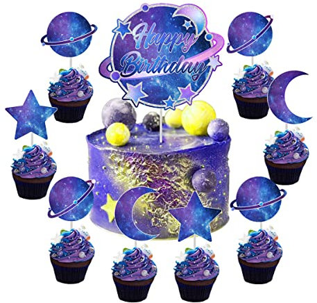 Galaxie Geburtstagstorte Dekorationen Sonnensystem Alles Gute zum Geburtstag Kuchen Topper Planeten Stern Moon Outer Space Cupcake Topper Für Sternenhimmel Universum Weltraum Themen Geburtstag Party