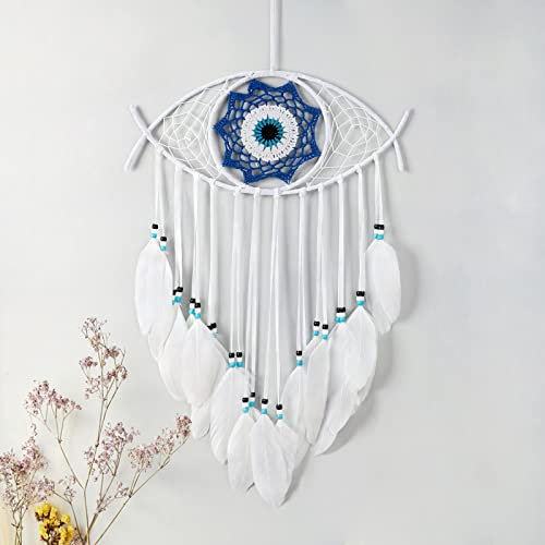 Dremisland Türkei Böser Blick Traumfänger Handgewebter Weiß Makramee Traumfänger Evil Eye Dream Catcher Wandbehang Ornament Weihnachts Halloween Segen Festival Geschenk (Reines Weiß)