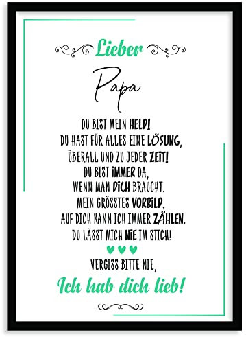 Urhome Kunstdruck Papa mit Bilderrahmen Schwarz in DIN A4 - Ich hab dich lieb Wandbild Poster Wanddeko mit Spruch für Wohnung Familie Freunde Geschenk Geburtstag