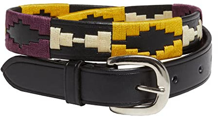 Kieffer Leder Gürtel Buenos Aires schwarz mit Creme gelb Burgund Muster, Größe:95cm