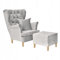 Family Meble Ohrensessel mit Hocker, Modell Gaja, Skandinavisch, Relaxsessel aus Webstoff, Loungesessel, Ohrensessel mit Hocker, Bequemer Sessel, Für Wohnzimmer, Esszimmer, Schlafzimmer, Hellgrau