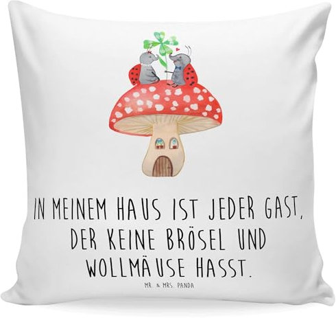 Mr. & Mrs. Panda Zierkissen Marienkäfer Fliegenpilz - Geschenk, Fleigenpilzhaus, Wohnung, Tiermotive, Kopfkissen 40x40, Sofakissen, Sofakissen 40x40,