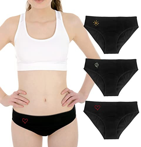 LIGNE V - Lot de 3 Culotte Menstruelle Fille Adolescente - Règles Flux léger à Ultra Abondant - Ecologique Lavable - Coton Bio – Taille 8 à 16ans - 16/18A