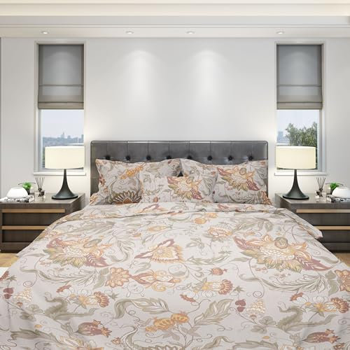 DILIOS Bettwäsche 135x200 2teilig Bettbezug - Bettwäsche-Sets 135 x 200 cm mit 1 Kissenbezug 80x80 cm, Atmungsaktive Baumwolle mit Reißverschluss, Bettwäsche Set Beige Floral Bereich und Bügelfrei
