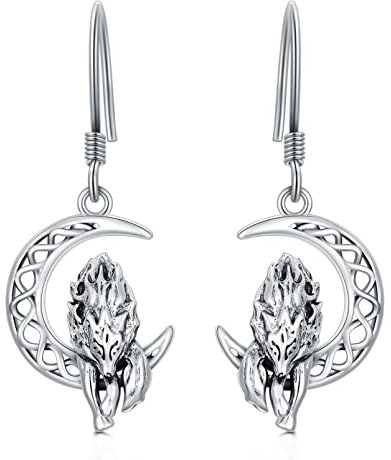 ONEFINITY Wolfs Ohrringe Sterlingsilber keltischer Mond baumelnde Ohrringe Wolfs-Schmuck Geschenke für Frauen Wolf-Liebhaber