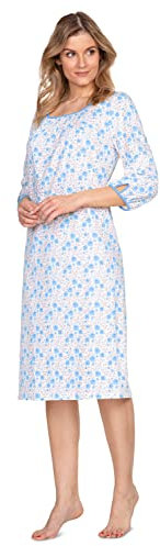 e.Femme® Chemise de nuit 1022 pour femme, 100 % coton, Roses bleues, 52