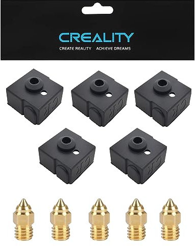 Creality 5PCS 0.4mm Nozzles and 5PCS Silicone Socks Kit, 3D Printer Parts Hotend Silicone Cover for Ender 3 V2 Neo, CR-6 SE, Ender 3 Neo, Ender 3 Max Neo FDM 3D Printers