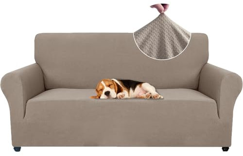 Ystyle Sofa überzug 2 Sitzer Mit Armlehne, Stretch Sofabezug rutschfest, Modern Sofa Cover Für Hunde Haustiere, Atmungsaktiv Couch überzug Mit Elastic Bottom, Sand