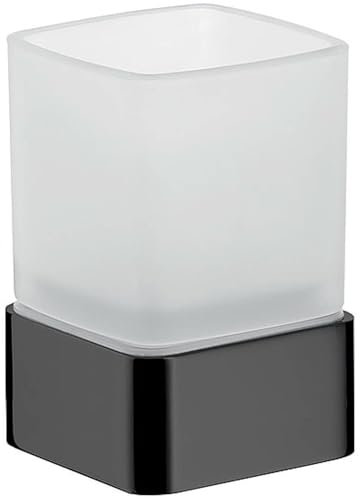 EMCO loft Glashalter mit 1 Glas zur Wandmontage, eleganter Zahnbürstenhalter aus Aluminium und Kristallglas, hochwertiger Zahnputzbecher, schwarz matt und satiniert