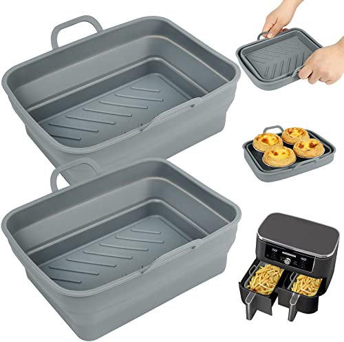 YQL Air Fryer Liners Silicone for Ninja Dual AF400UK/Tower T17088, Enlarge Foldable Airfryer Silicone Liners Reusable Air Fryer Accessories for Salter/Instant Vortex/Moncook/Emtronics Dual Air Fryer