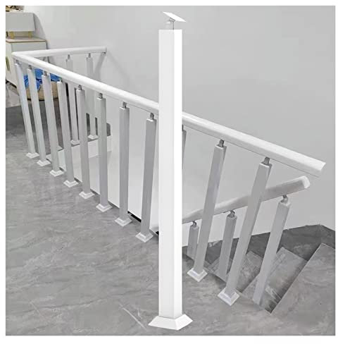 Ringhiera per Scale Interne/Esterni in Metallo Balaustre per Scale, Scala Interna all'aperto Moderna ringhiera Quadrata/parapetto per Scale a terrazza con Viti e staffe Piatte (Color : White, Size