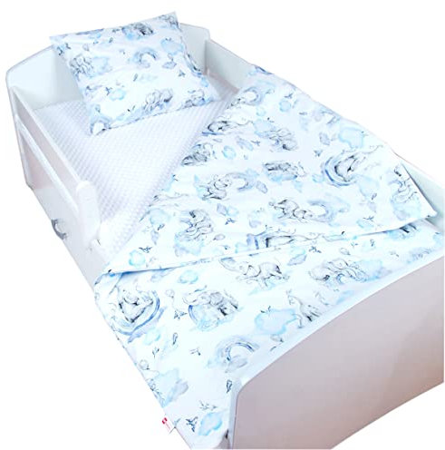 BabyLux Kinderbettwäsche 2 Tlg. 100 x 160 cm Bettwäsche Bettbezug Babybettwäsche (126. Elefanten Blau)