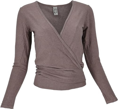 GURU SHOP Wickelshirt, Pullover, Wickeljacke, Yogashirt - Taupe, Damen, Synthetisch, Size:L