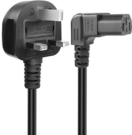 GELRHONR UK 90 Degree C13 Power Cable,250V 10A 3 Pin Mains to Down Angle IEC AC Power Cord for Computer,Monitor,TV, Kettle lead 1.5M Black