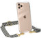 EAZY CASE Handykette - Verstellbarer Trageriemen kompatibel mit iPhone 11 Pro Max, Schulterriemen, schmales Band, Handykordel, Riemen für Handyketten, Grün/Schwarz - Metall Gold