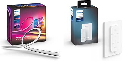 Philips Hue White and Color Ambiance, Lightstrip Hue Play gradient PC pour écran 24-27 pouces Dim Switch Télécommande nomade variateur de lumière V2