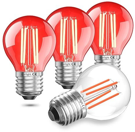 Klarlight Rot LED Glühbirnen, 4W(40W Glühlampenersatz) E27 Rot LED Licht Lampen,AC220V G45 Farbige Led Leuchtmittel für Hochzeit Halloween Weihnachten Party Bar,Nicht Dimmbar,4 Stück