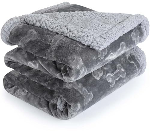 PETTOM wasserdichte Hundedecke, Hundedecke Flauschig aus Sherpa Fleece, Hundedecke Waschbar Beidseitige Haustierdecke für Sofa 100 * 70cm, Grau