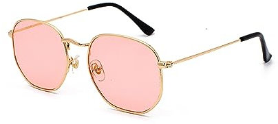 WDZAYXC Mode polygonale Sonnenbrille für Damen und Herren,Leicht Metallrahmen Brille,UV400 Schutz(Gold/Rosa)