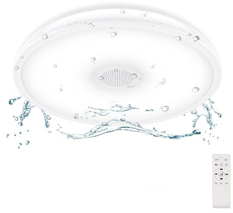 Lámpara de Techo LED para Baño con Mando a Distancia con Altavoz Bluetooth, Cambio de Color IP65 Ø 22cm Lámpara de Baño Impermeable con Adaptador de rosca E27
