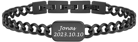 Armband Herren Schwarz mit Gravur - Herrenarmbänder mit Namen Armkette Herren Personalisierte Geschenke für Männer Jungs Bruder DAD Freund Ehemann Valentinstag Jahrestag Geburtstag Geschenk
