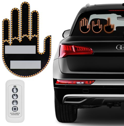 Car Finger Light with Remote Control, Funny LED Gesture Hand Lighting with 3 Modes, Window Sign Light Warning Reminder for Women and Men, Cool Car Gadgets Truck Accessories