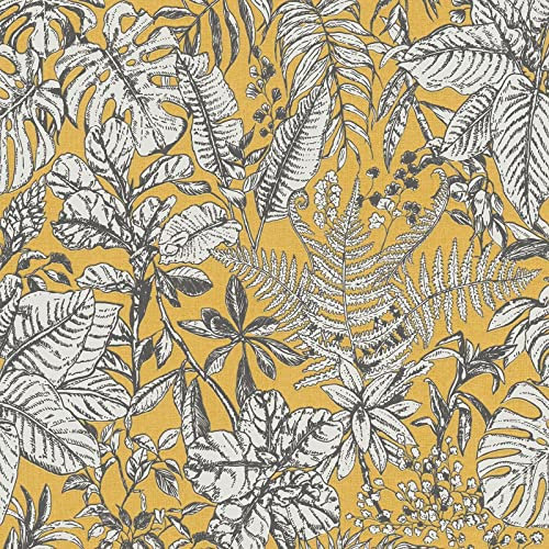 BRICOFLOR Papier peint couleur jaune noir et blanc Tapisserie intissée à motif orginaux Papiers peints tendances style tropical pour salon