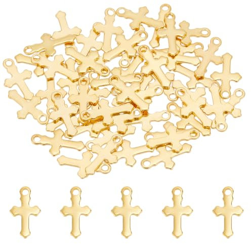 UNICRAFTALE 50 Stk 18K Vergoldet Anhänger DIY Kreuz Anhänger Edelstahl Anhänger Kleine Anhänger Metall Kreuz Anhänger DIY Bastel Zubehör Für Herren Schmuckherstellung Halsketten Armbänder Ohrringe