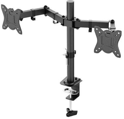 GRIFEMA Soporte Doble Monitor para 13-27” Pantalla LED/LCD, Soporte Dos Monitores, Brazo Monitor Ajustable, Peso Máximo 10KG de Cada Brazo, VESA 75/100mm, GB2001A-2, Negro