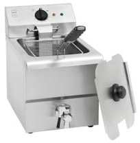 METRO Professional Elektrische Fritteuse GDF5008, 8 L, mit Ablasshahn und Deckel, abnehmbares Bedienfeld, silber